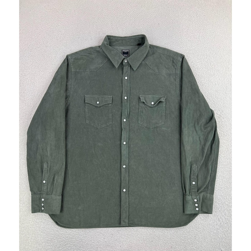 Todd Snyder Shirt Men's 2XL Green Corduroy Western Pearl Snap Long Sleeve